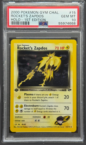 2000 POKEMON GYM CHALLENGE #15 ROCKET'S ZAPDOS HOLO-1ST EDITION PSA 10 - 668