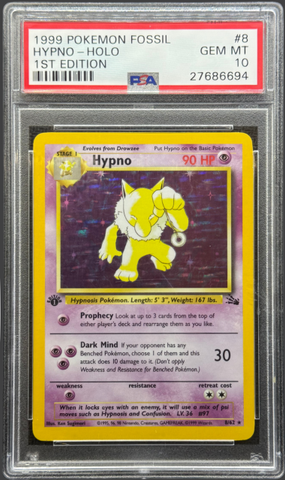 1999 POKEMON FOSSIL #8 HYPNO-HOLO 1ST EDITION PSA 10 - 694