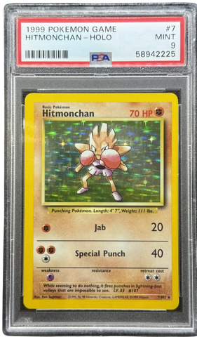 1999 POKEMON GAME #7 HITMONCHAN-HOLO PSA 9 - 225
