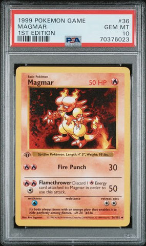 1999 POKEMON GAME #36 MAGMAR 1ST EDITION PSA 10 - 023