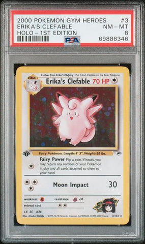 2000 POKEMON GYM HEROES #3 ERIKA'S CLEFABLE HOLO-1ST EDITION PSA 8 - 346