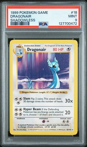 1999 POKEMON GAME #18 DRAGONAIR SHADOWLESS PSA 9 - 472