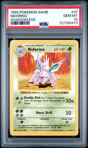 1999 POKEMON GAME #37 NIDORINO SHADOWLESS PSA 10 - 473