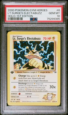 2000 POKEMON GYM HEROES #6 LT.SURGE'S ELECTABUZZ HOLO-1ST EDITION PSA 10 - 385