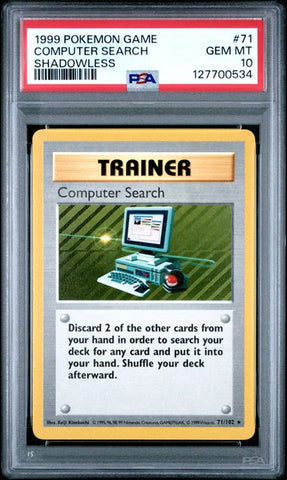 1999 POKEMON GAME #71 COMPUTER SEARCH SHADOWLESS PSA 10 - 534