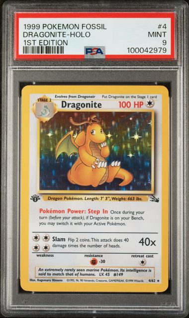 1999 POKEMON FOSSIL DRAGONITE - HOLO 1ST EDITION