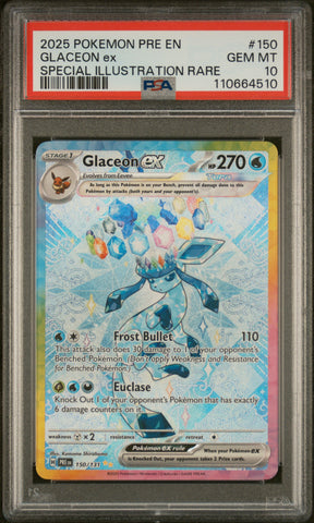 2025 POKEMON PRISMATIC EVOLUTIONS GLACEON EX SPECIAL ILLUSTRATION RARE #150 PSA 10 - 510
