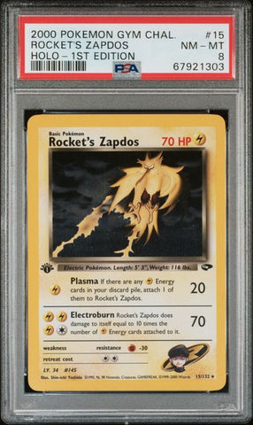 2000 POKEMON GYM CHALLENGE #15 ROCKET'S ZAPDOS HOLO-1ST EDITION PSA 8 - 303