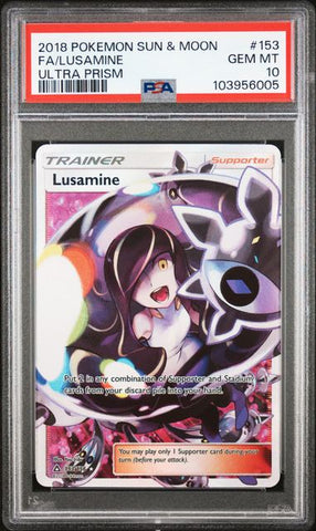 2018 POKEMON SUN & MOON FULL ART LUSAMINE ULTRA PRISM #153 PSA 10 - 005