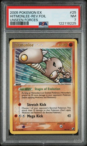 2005 POKEMON EX UNSEEN FORCES #25 HITMONLEE-REV.FOIL UNSEEN FORCES psa 7 - 225