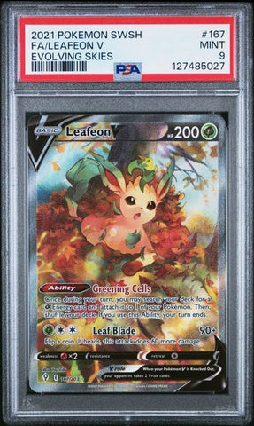 2021 POKEMON SWORD & SHIELD EVOLVING SKIES #167 FA/LEAFEON V EVOLVING SKIES PSA 9 - 027