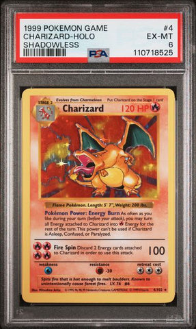 1999 POKEMON GAME #4 CHARIZARD-HOLO SHADOWLESS PSA 6 - 525
