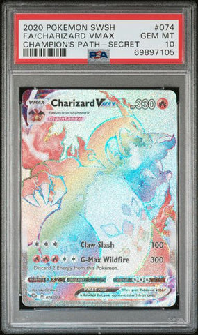 2020 POKEMON SWSH FULL ART CHARIZARD VMAX CHAMPION'S PATH SECRET #074 PSA 10 - 105