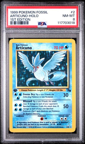 1999 POKEMON FOSSIL ARTICUNO-HOLO 1ST EDITION #2 PSA 8 - 018