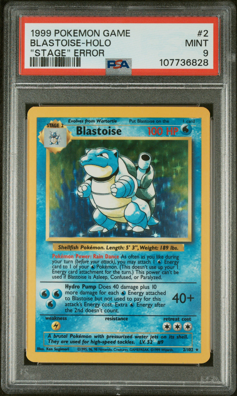 1999 POKEMON BASE SET BLASTOISE-HOLO "STAGE" ERROR