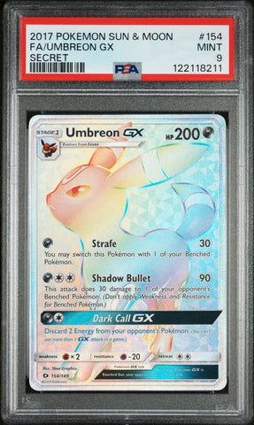 2017 POKEMON SUN & MOON #154 FA/UMBREON GX SECRET PSA 9 - 211