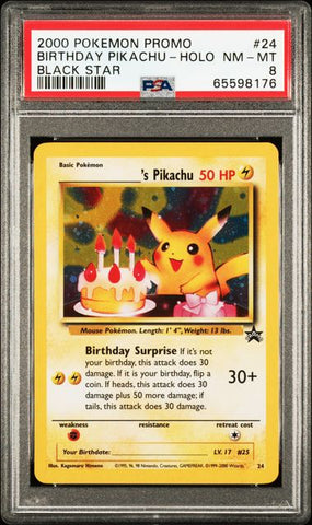 2000 POKEMON PROMO BLACK STAR #24 BIRTHDAY PIKACHU-HOLO BLACK STAR PSA 8 - 176