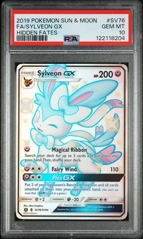 2019 POKEMON SUN & MOON HIDDEN FATES #SV76 FA/SYLVEON GX HIDDEN FATES PSA 10 - 204