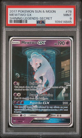 2017 POKEMON SUN & MOON SHINING LEGENDS #78 MEWTWO GX SHINING LEGENDS-SECRET PSA 9 - 845