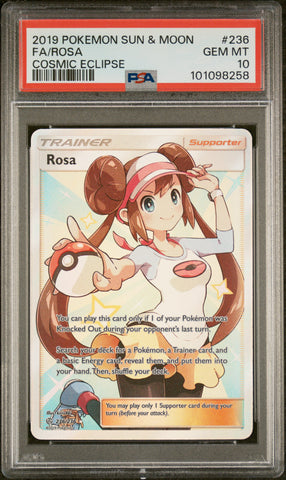 2019 POKEMON SUN & MOON FULL ART ROSA COSMIC ECLIPSE #236 PSA 10 - 258