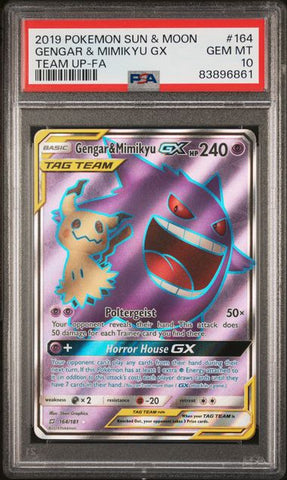 2019 POKEMON SUN & MOON TEAM UP #164 GENGAR & MIMIKYU GX TEAM UP-FA PSA 10 - 861